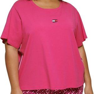 Tommy Hilfiger Sport Womens 1X Short‎ Sleeve Crew Neck TShirt Logo Graphic Strip